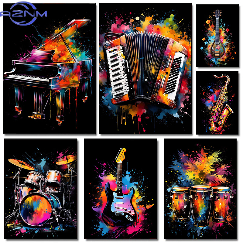 Picture Of Musical Instrument - Instrumen Mode Klasik Piano Gitar Poster
