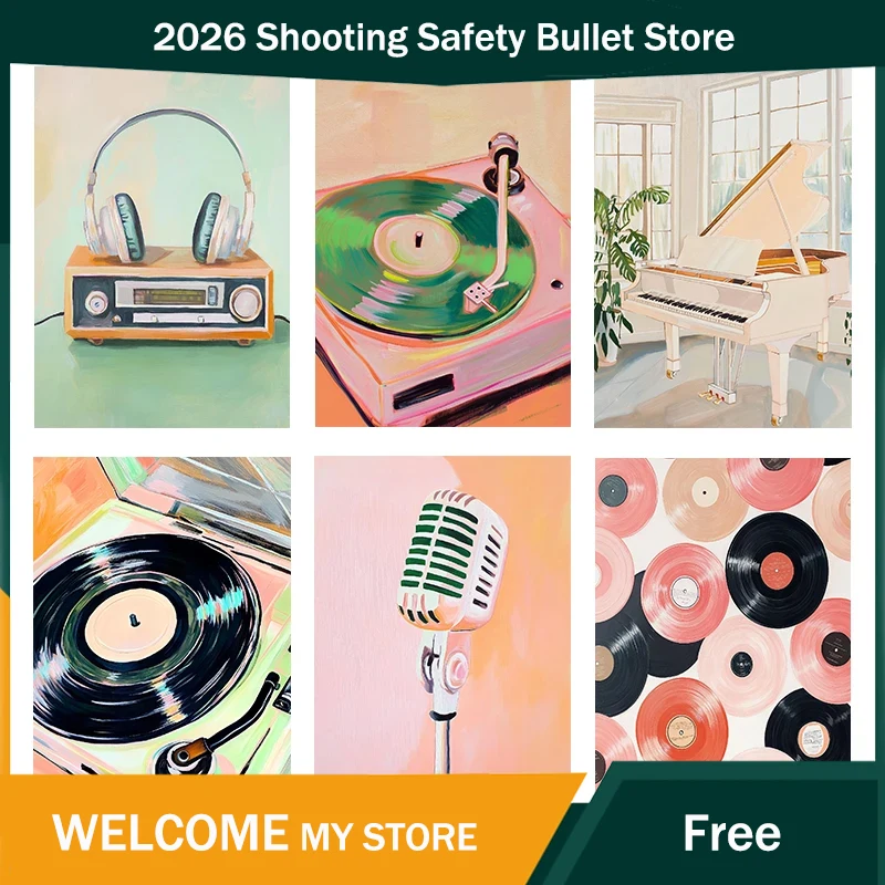 Poster Seni Musik Retro, Lukis - Picture Of Musical Instrument ulasan dan harga