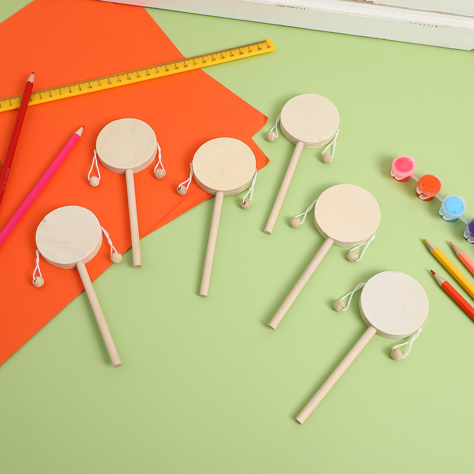 1 Set Drum Rattle Kayu DIY Bel - Musical Instrument Painting ulasan dan harga